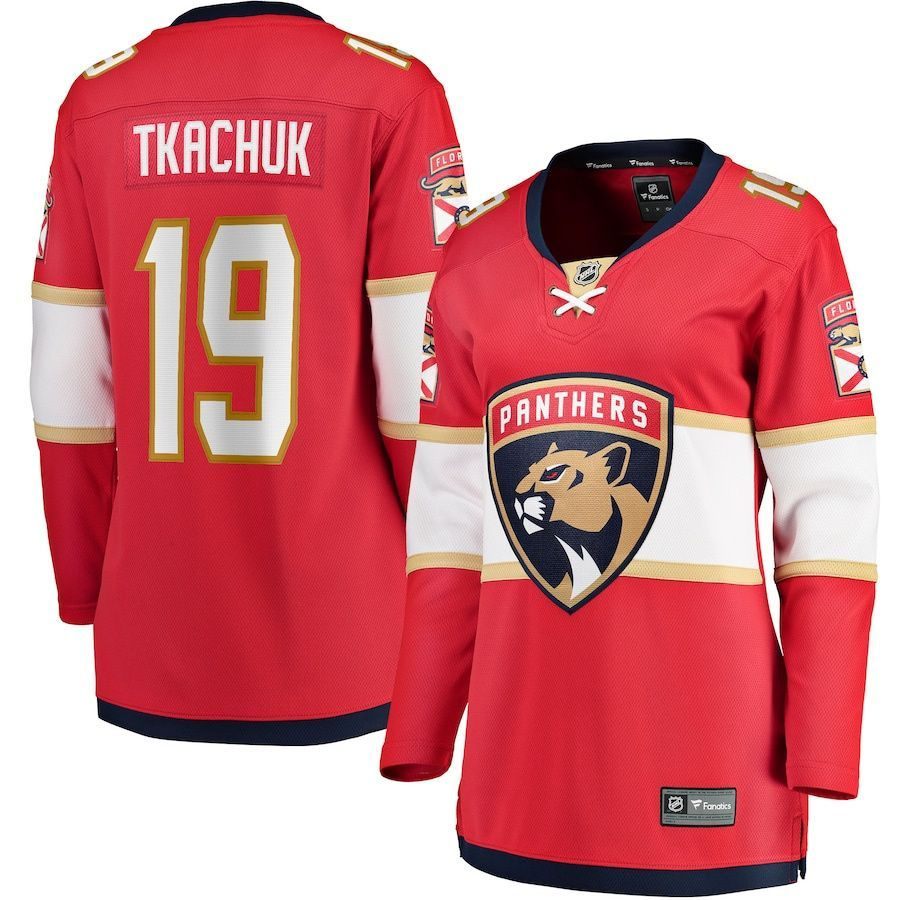 Женская футболка NHL Хоккейный трикотаж Florida Panthers Home Player Red Jersey #19 Matthew Tkachuk  #1