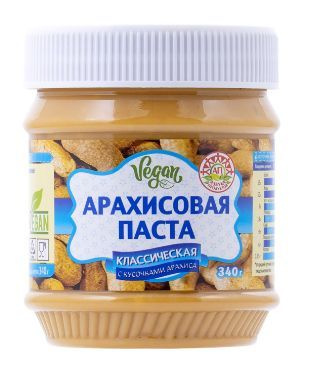 Паста арахисовая АЗБУКА ПРОДУКТОВ Классическая c кусочками арахиса, 340г,  #1