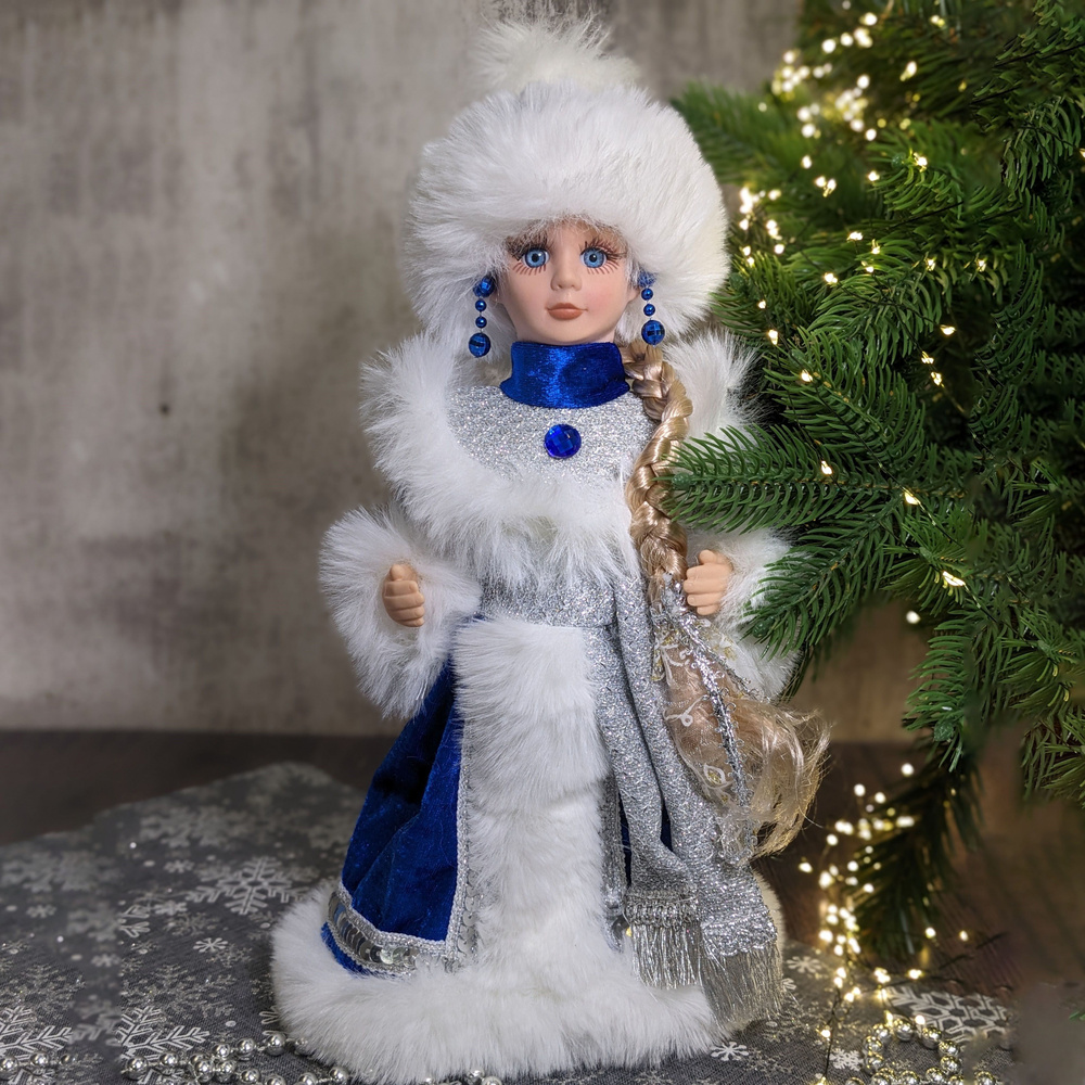 Новогодняя фигурка под елку снегурочка 30 см, игрушка под елку, cиний, белый, серебристый  #1
