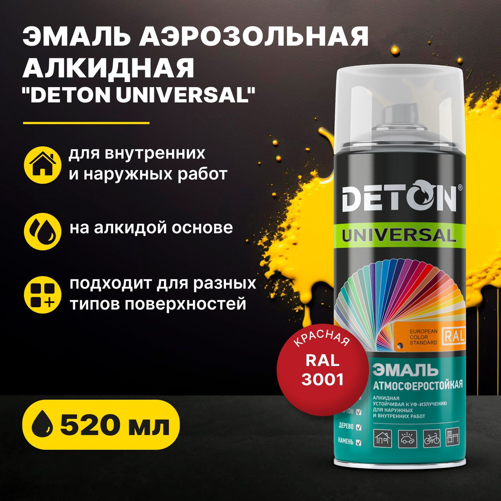 Аэрозольная краска Deton 181902569, Алкидная, Глянцевое покрытие - купить в  интернет-магазине OZON по выгодной цене (300197505)