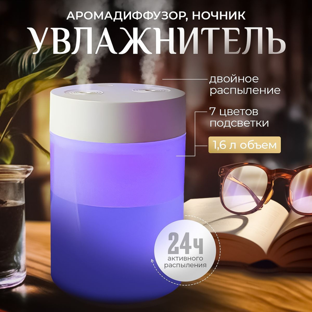 Увлажнитель воздуха H2O ультразвуковой, White Rabbit (Аромадиффузор c LED  подсветкой настольный, Ночник в детскую с режимом увлажнения для дома и  офиса, Увлажнитель-освежитель ) с питанием от USB, 1,6 литра - купить с