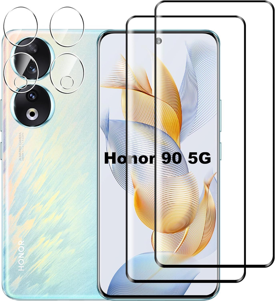 Подходит для Honor 90 ( Хонор 90 ) Закаленное стекло для защиты экрана +  защита камеры, без пузырьков, супер износостойкое, прозрачное с высокой  четкостью, твердость стекла 9H - купить с доставкой по