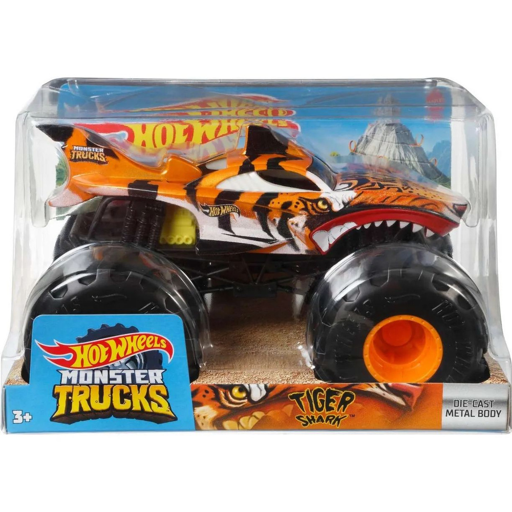 Машинка Hot Wheels Monster Trucks 1:24 Oversized Tiger Shark GWL14 - купить  с доставкой по выгодным ценам в интернет-магазине OZON (1279964586)