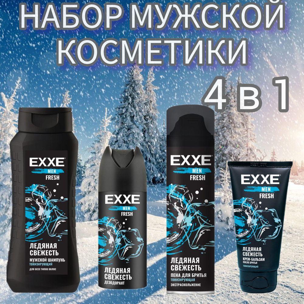 Набор косметики для мужчин 4 в 1, EXXE, FRESH "Ледяная свежесть" , шампунь 400 мл + пена для бритья 200 #1