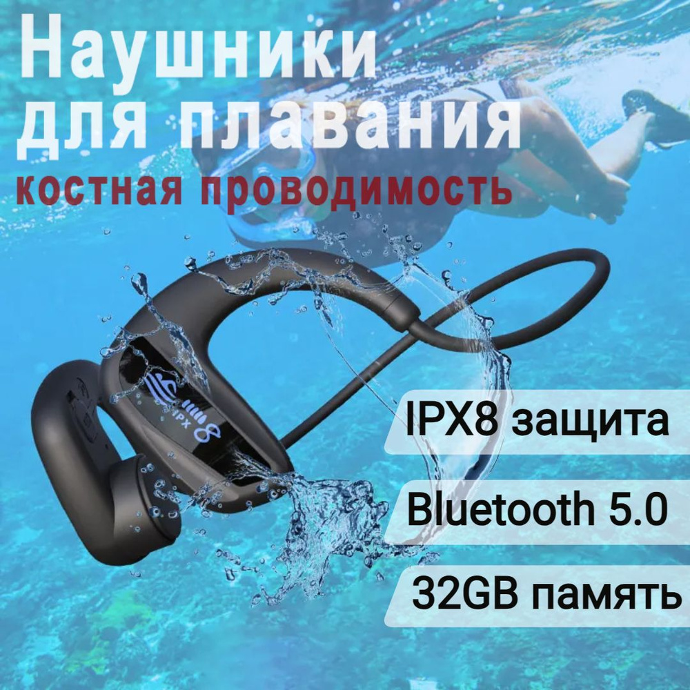 Наушники для плавания с костной проводимостью, водонепроницаемые наушники, Bluetooth-гарнитура для бассейна #1