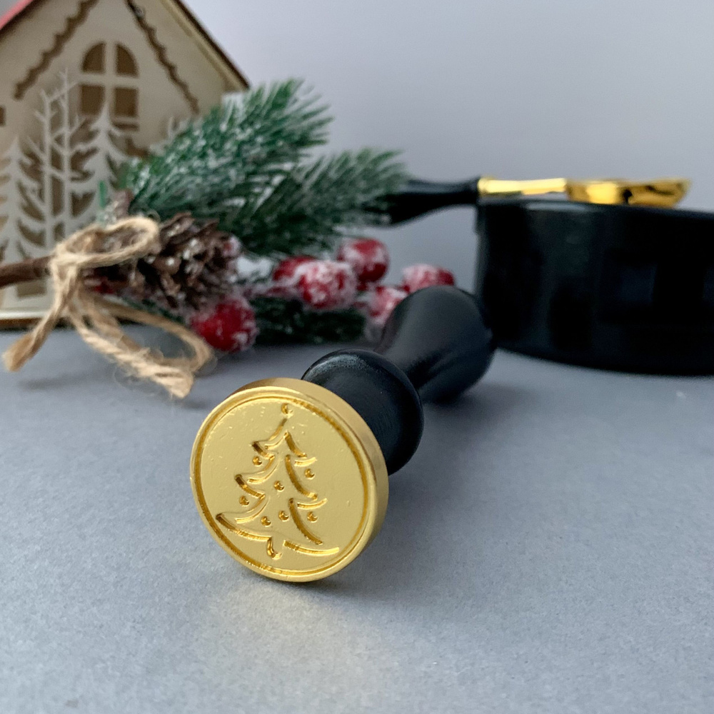 Сургучная печать с гравировкой, елка, восковая печать, оттиск, диаметр ...