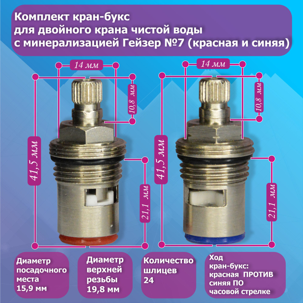 Комплект кран-букс для двойного крана чистой воды с минерализацией Гейзер №7 2 штуки  #1