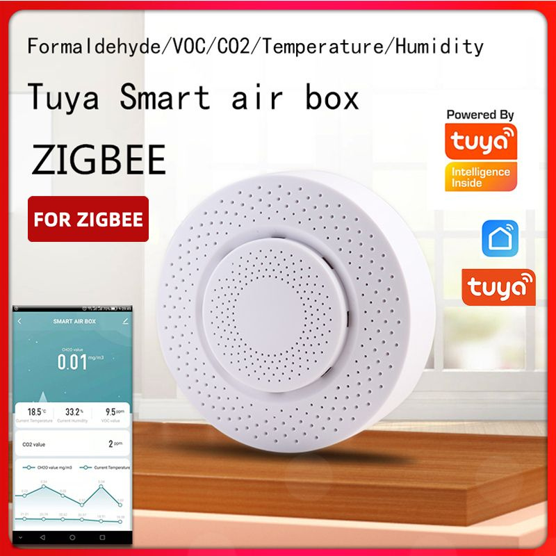 Умный воздушный бокс Tuya Zigbee, датчик CO2, формальдегид, VOC, датчик ...