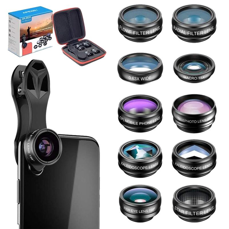Комплект объективов для камеры телефона APEXEL 10 в 1 Широкоугольный ...