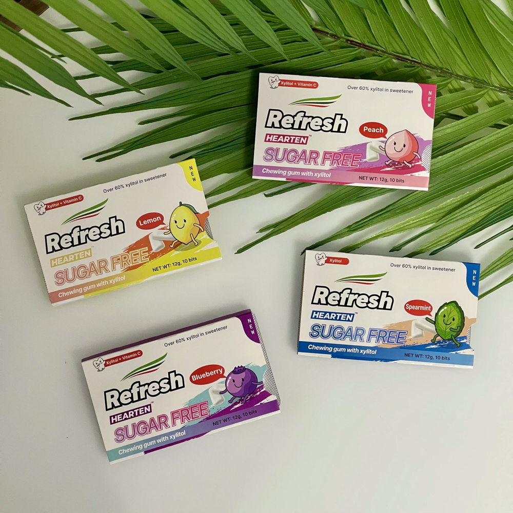 Жевательная резинка с ксилитом без сахара Refresh Hearten 4 вкуса ...