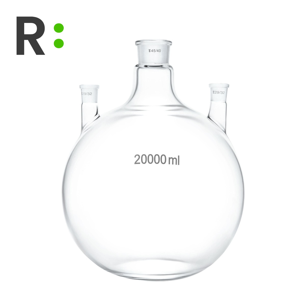 Колба стеклянная, плоскодонная, трехгорлая 20000 мл со шлифом 29/32-45/ ...