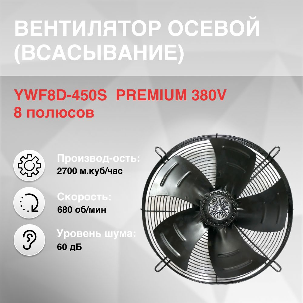 Вентилятор осевой YWF8D-450S всасывание PREMIUM 380V 8полюсов #1