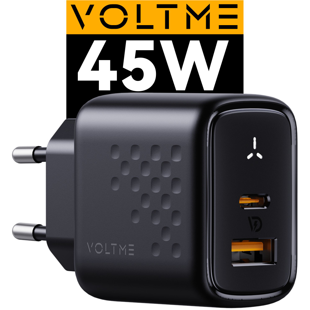 Зарядное устройство VOLTME Revo 45 Duo CA GaN, 45 Вт W, блок питания USB  Type C A / SFC 2.0 PD 3.0, QC4+, AFC Быстрая зарядка для телефона, сетевой  ...