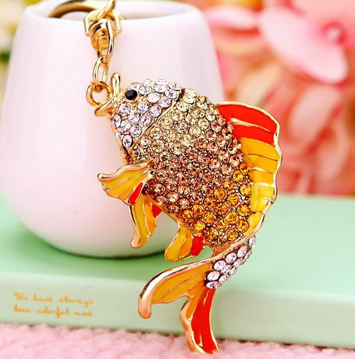 Брелок для ключей со стразами и камнями "Золотая рыбка", Брелок-Подвеска "Рыба", брелок для ключей, подвеска #1
