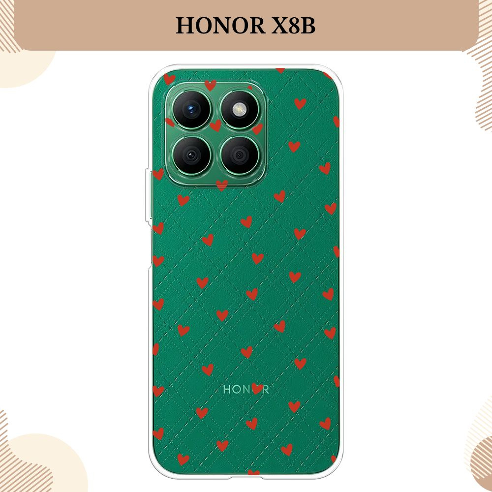 Силиконовый чехол на Honor X8B / Хонор Х8B, Red hearts, прозрачный #1