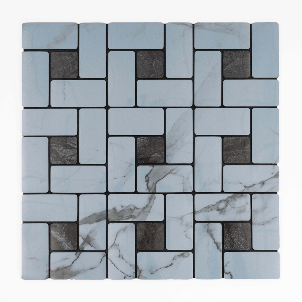 Самоклеющаяся панель ПЭТ для декора стен "Плитка" Белый мрамор Инь-Ян (300х300х4мм) 20 штук  #1