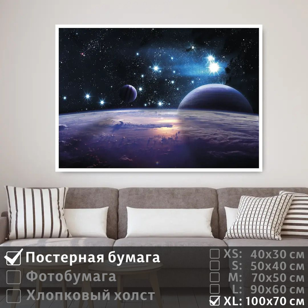 Постер на стену Планеты В Космической Атмосфере 100х70 см ПолиЦентр #1