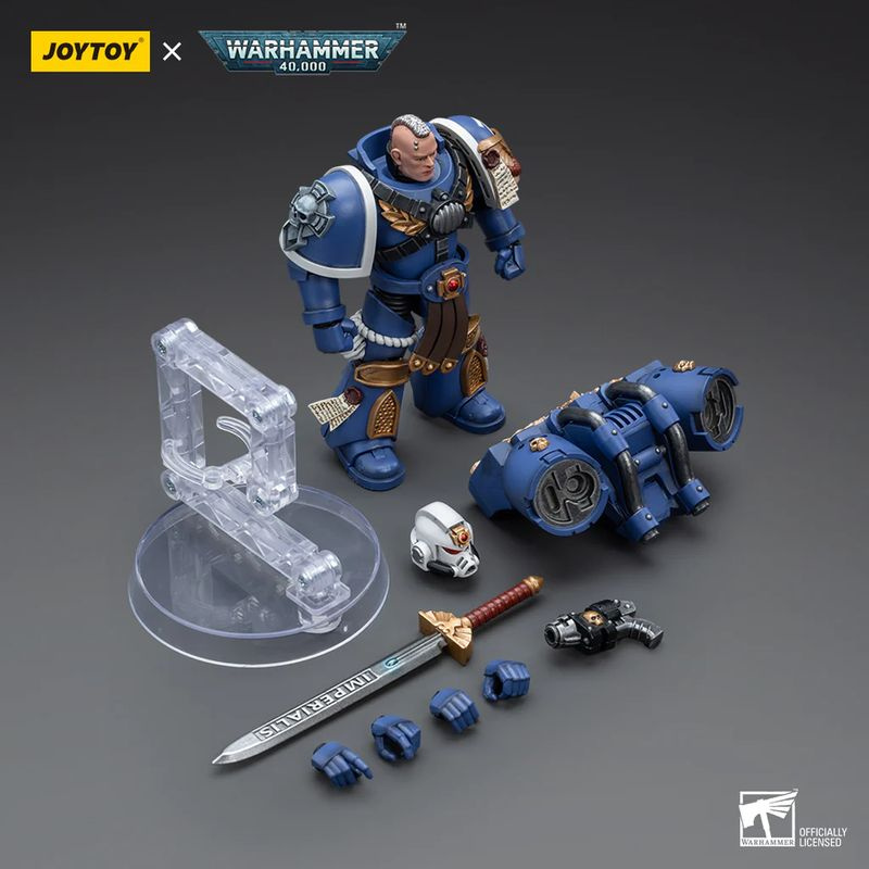 HiPlay JoyToy Warhammer 40k Ultramarines Vanguard Veteran Sergeant | Action Figure Scala 1:18 (12 Cm) | Collezionismo | Modello JT8018