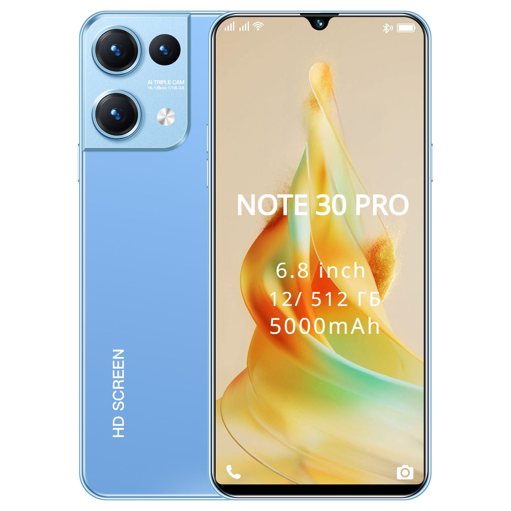 ZUNYI Смартфон NOTE 30 PRO 12/512 ГБ, золотой CN 128 ГБ, светло-синий