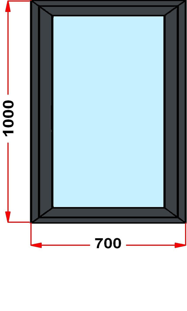 Окно пластиковое, профиль 60 мм (1000 x 700), с поворотно-откидной створкой, стеклопакет 2 стекла, темно-серое #1