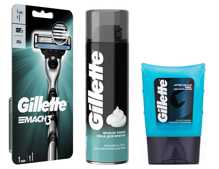 Gillette Набор: Бритвенный станок Mach3, с 1 сменной кассетой + Пена ...