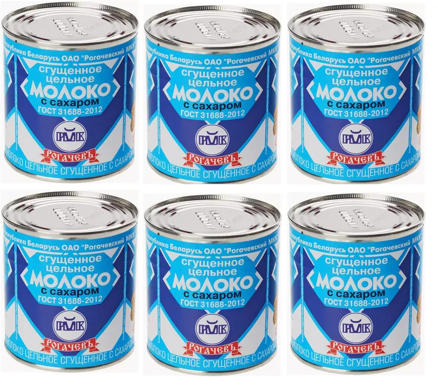 Молоко сгущенное Рогачев с сахаром 8.5% 380г, Спайка из 6 шт, 380 г, 6 шт