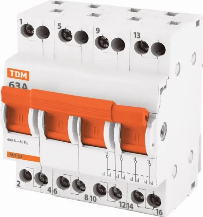Переключатель TDM Electric МП-63 модульный трехпозиционный 63А 4P IP20 белый, белый