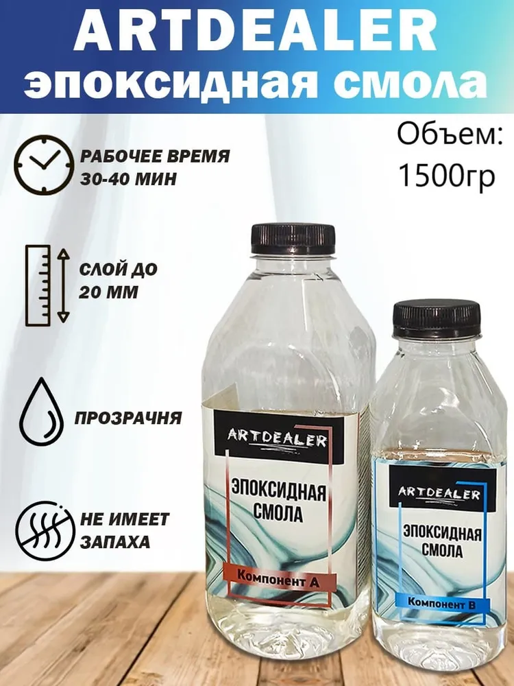 Набор Жидкая Эпоксидная смола 1,5кг ювелирная для бижутерии и заливки в молды, формы. Прозрачная для творчества в подарок, 1,5 кг, фото 6