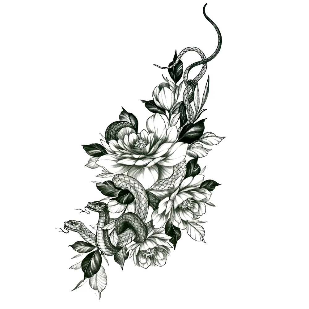 Tattoo'шки Временная тату "Змея в цветах" 21*10см, 21x10 см, фото 4