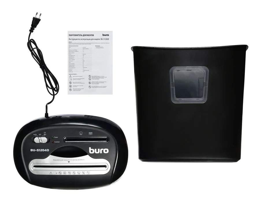 Шредер для бумаги Buro Office BU-S1204D 21 литр, 12 листов, пл. карты/CD, индикатор перегрева, ур. секретности Р-4, автостарт, автореверс, черный, черный, фото 5