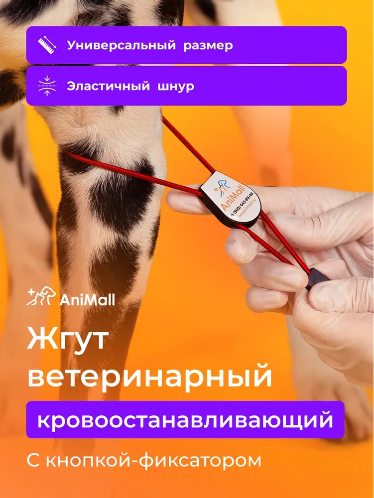 Жгут ветеринарный кровоостанавливающий с фиксатором AniMall / Красный / Инструмент медицинский для животных, красный