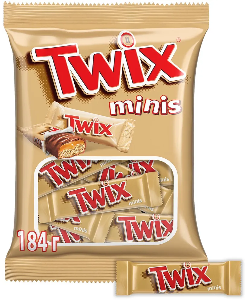 Twix Minis, шоколадные батончики, 500 г, 184 г