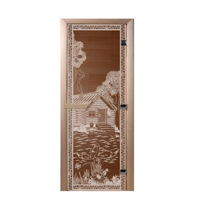 Дверь Doorwood Банька в лесу 1900х700 мм стекло 8 мм 3 петли лиственная, 1900x700 мм