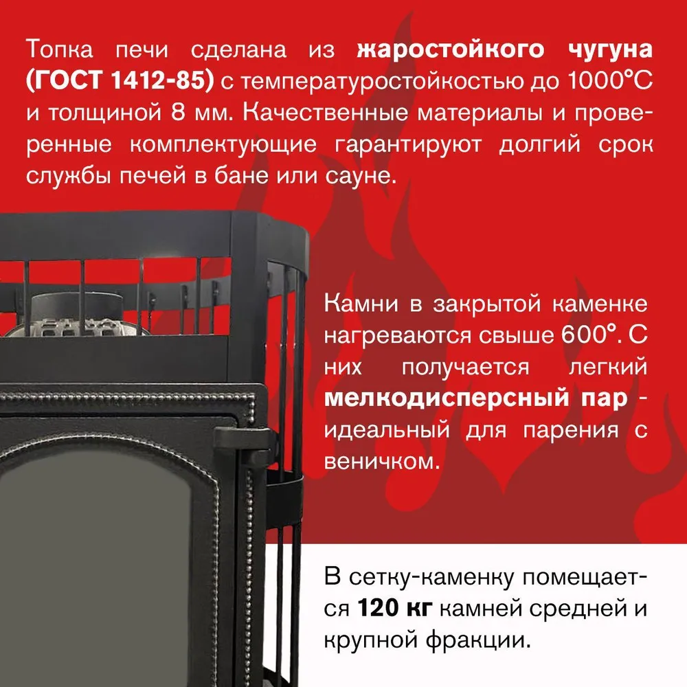 Чугунная печь для бани ЭТНА 18 (ДТ-4) Стандарт, вариант, фото 2