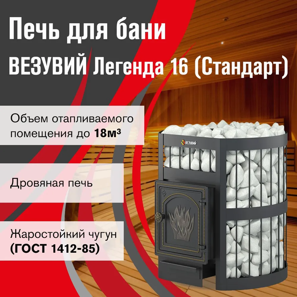 Дровяная печь для бани ВЕЗУВИЙ Легенда Стандарт 16 (ДТ-4) б/в, вариант