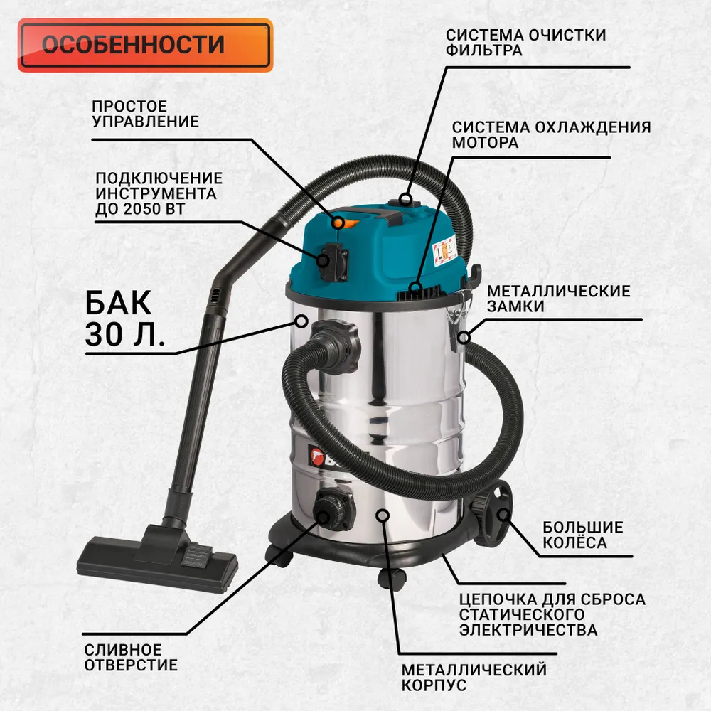 BORT BSS-1630-STORM Строительный пылесос, вариант, фото 2