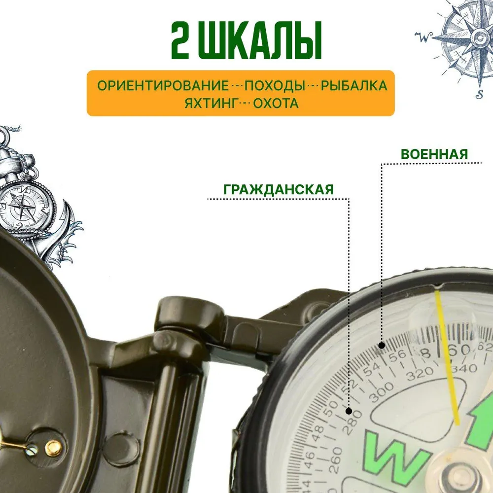 Компас армейский тактический туристический складной для спортивного ориентирования на палец, вариант, фото 3
