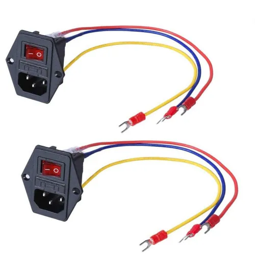 15A 250V клавишный переключатель розетка входной модуль вилка 5A с проводкой 18 AWG 3 контакта IEC32