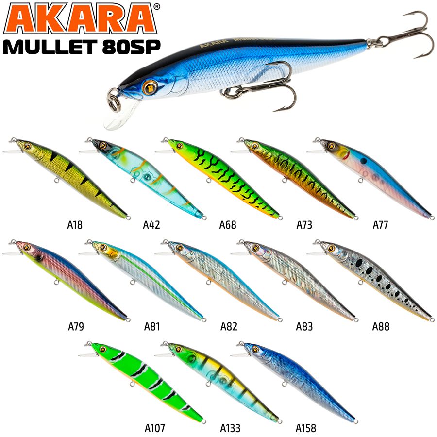 Воблер Akara Mullet 80SP 6,0 гр. (3/14 oz 3,1 in) A83