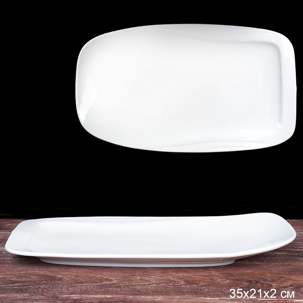 Блюдо сервировочное фарфоровое 35х21х2 см, белое