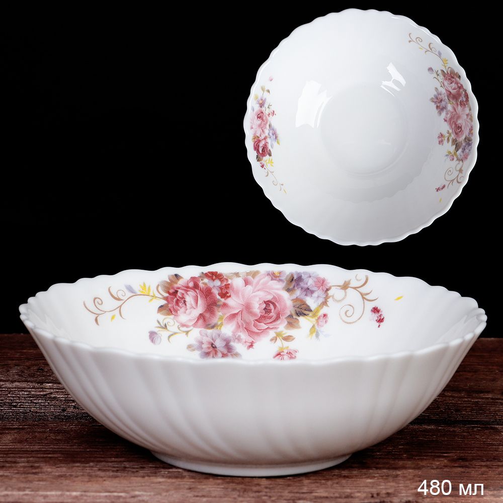 Салатник WHITE LILY глубокий Розовая композиция , 480 мл, диаметр 15,5 см, розовый, стеклокерамика
