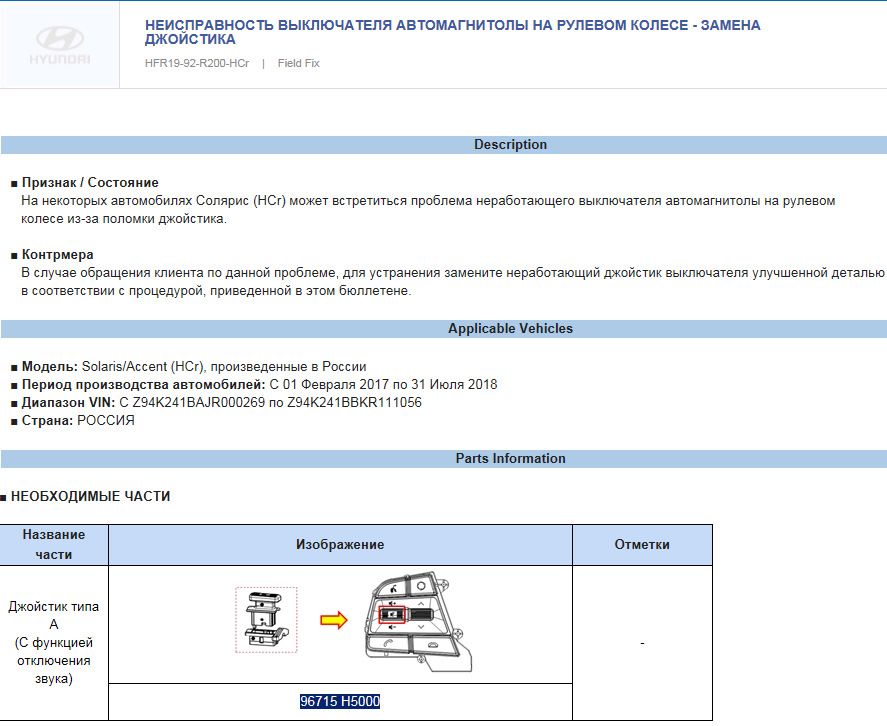 Кнопка управления громкостью звука автомагнитолы для Хендай Солярис ...