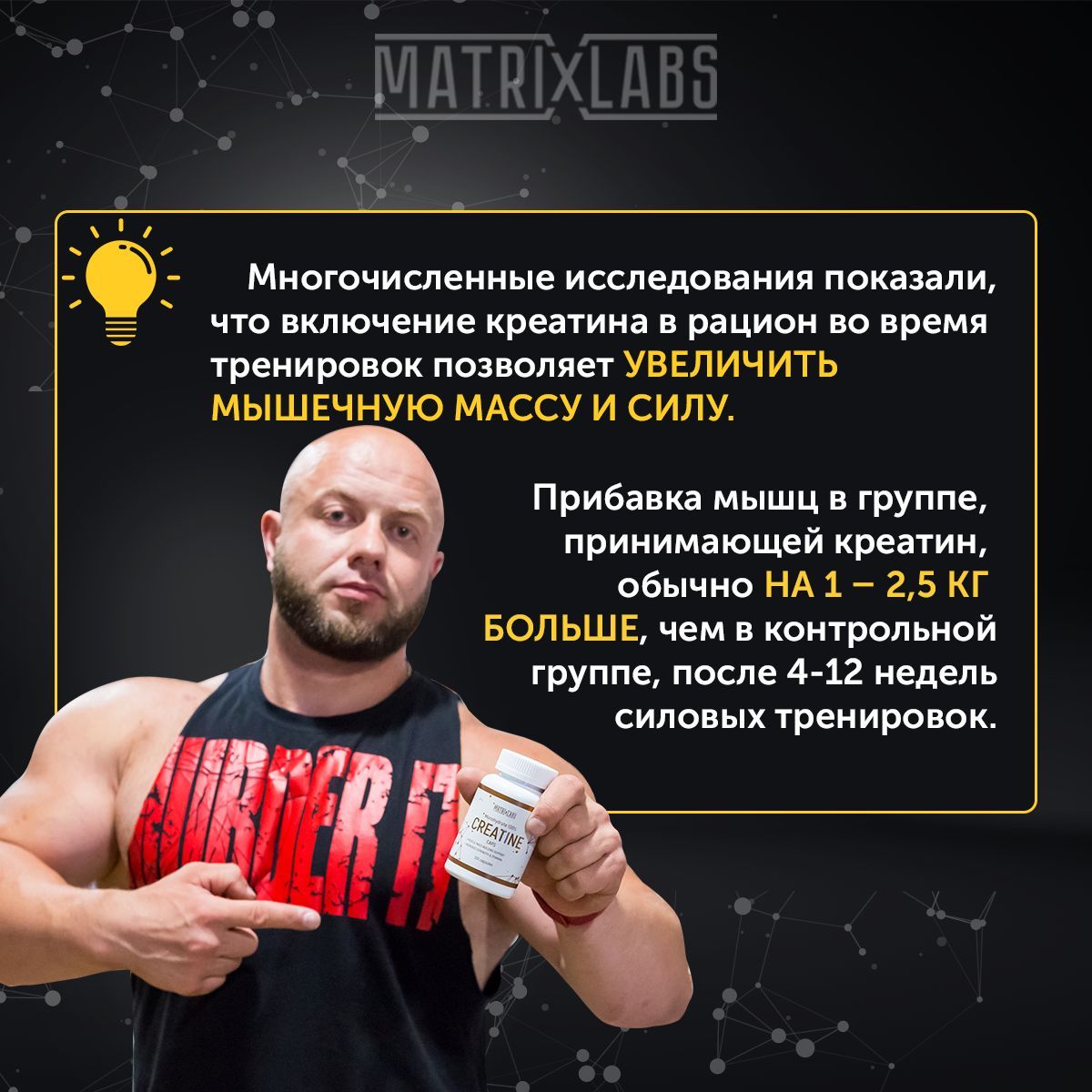 Креатин моногидрат 100% 120 капс. Matrix Labs, для наращивания мышечной ...