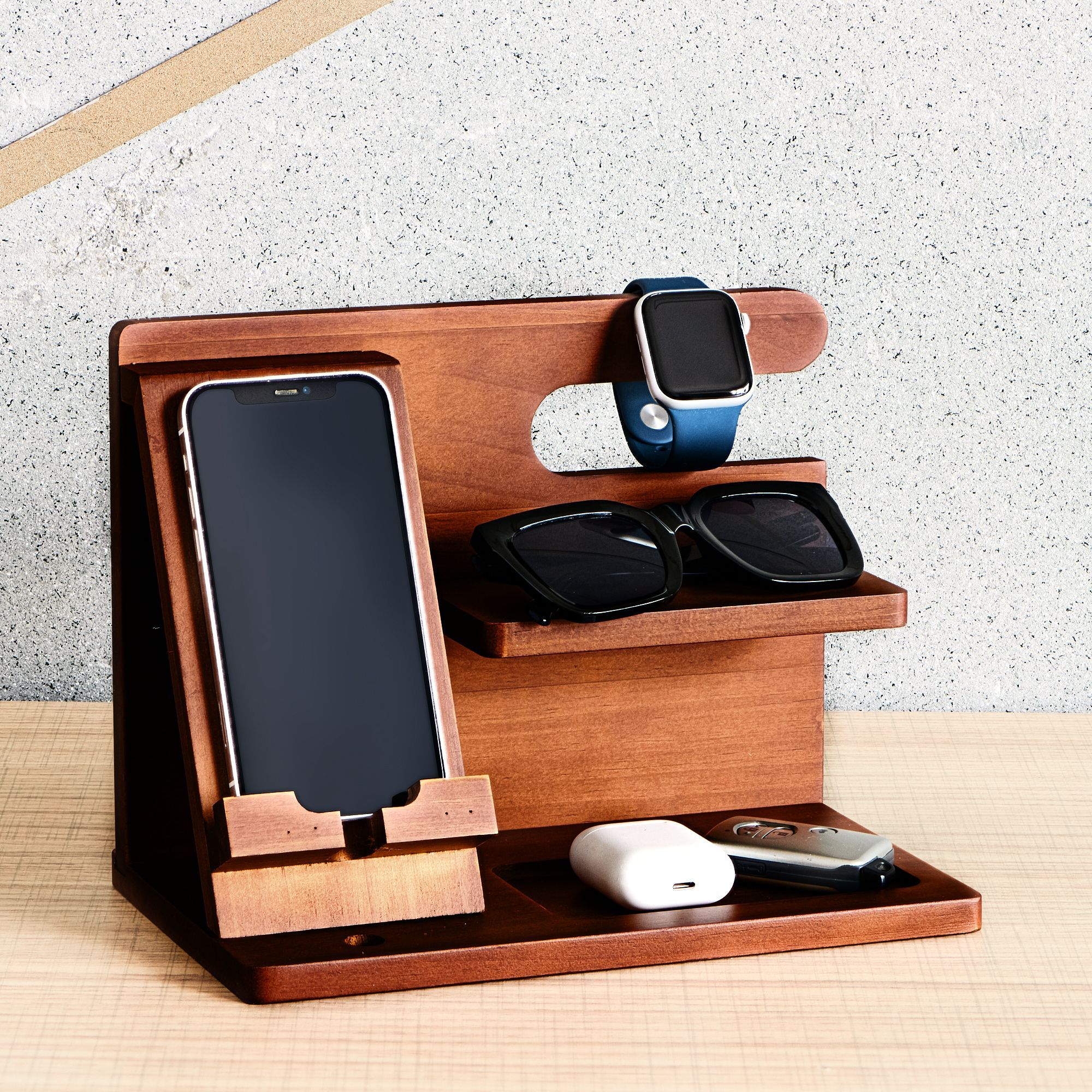 Desk organizer made of wood for the phone ′Diary′ EcoWalnut