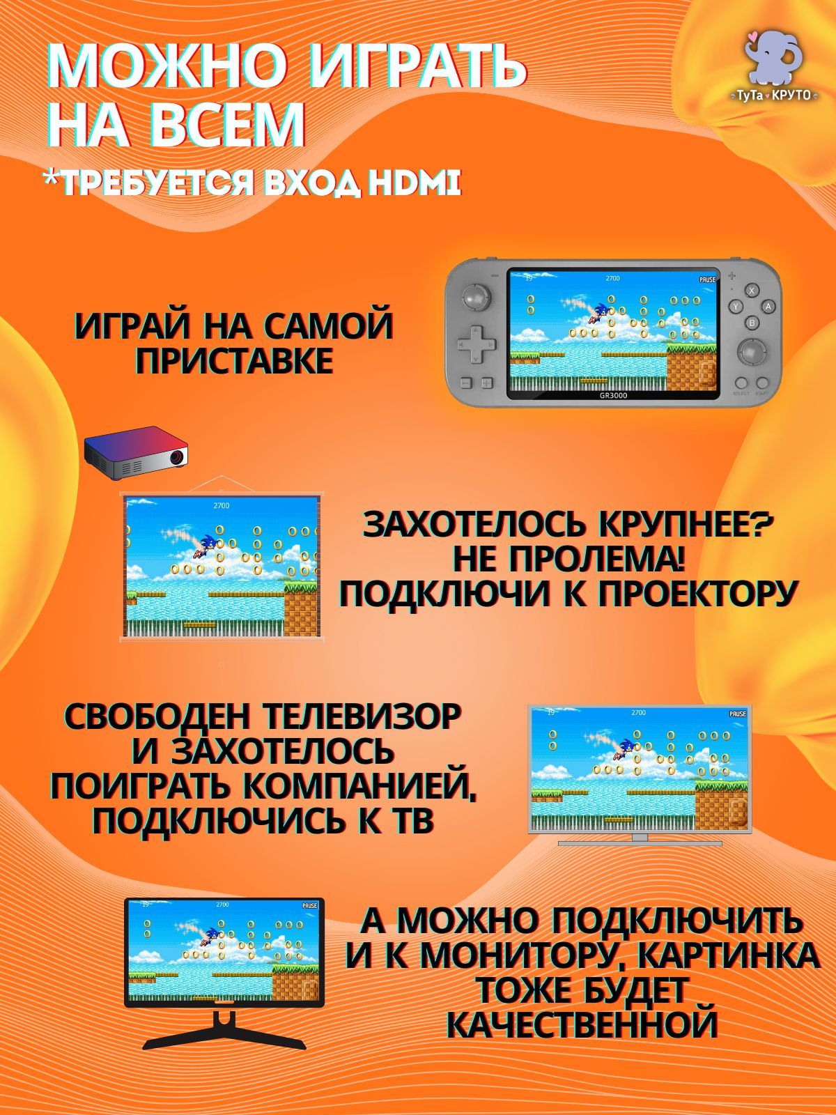 Карманная игровая приставка GR3000 консоль для телевизора компактная ...