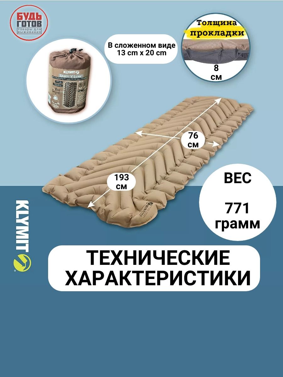 Коврик надувной Klymit Static V Luxe - купить с доставкой по выгодным ...