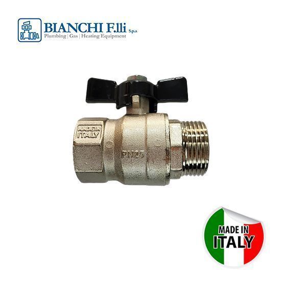 Кран Bianchi шаровый 1/2" H/В PN25 с селуминовой черной Т-ручкой ...