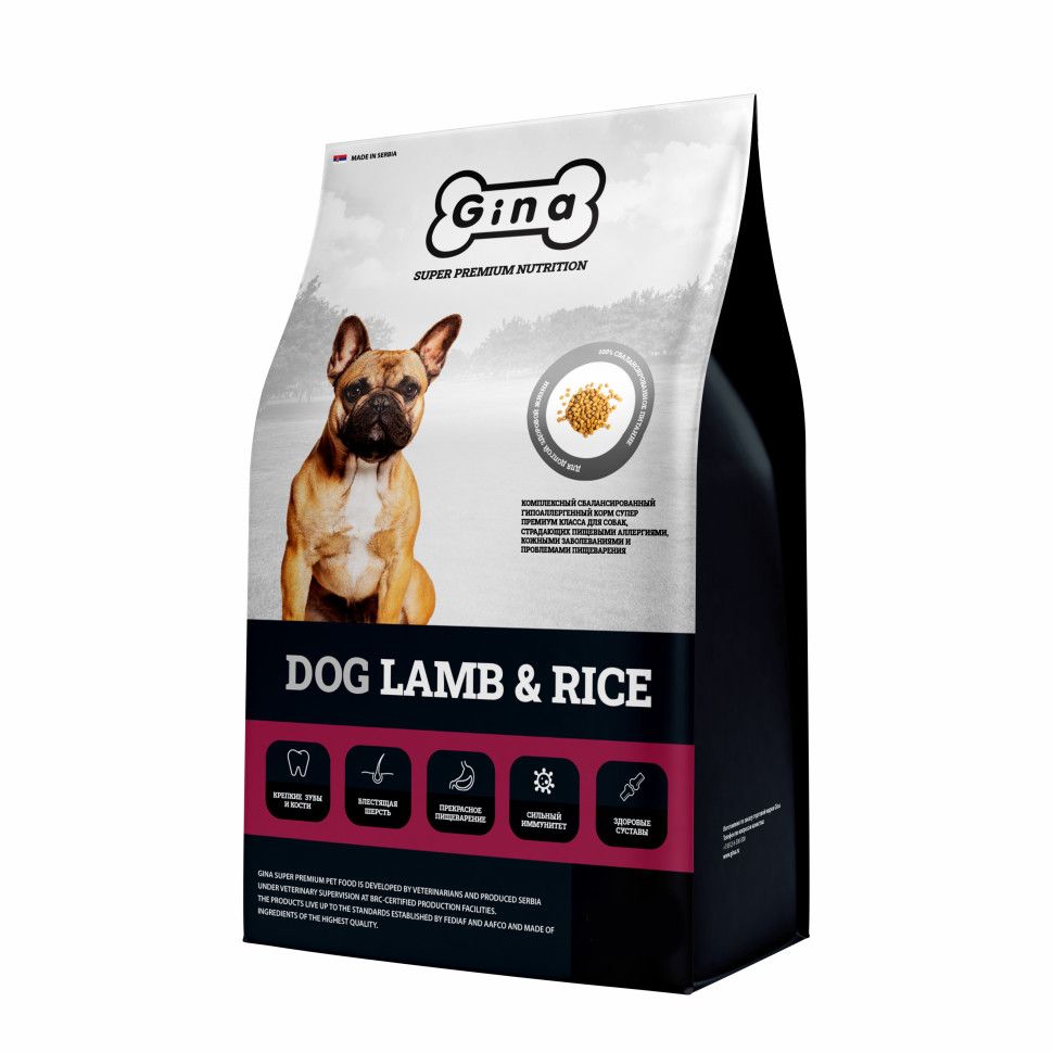 Корм сухой Gina Dog Lamb & Rice для собак с чувствительным пищеварением ...