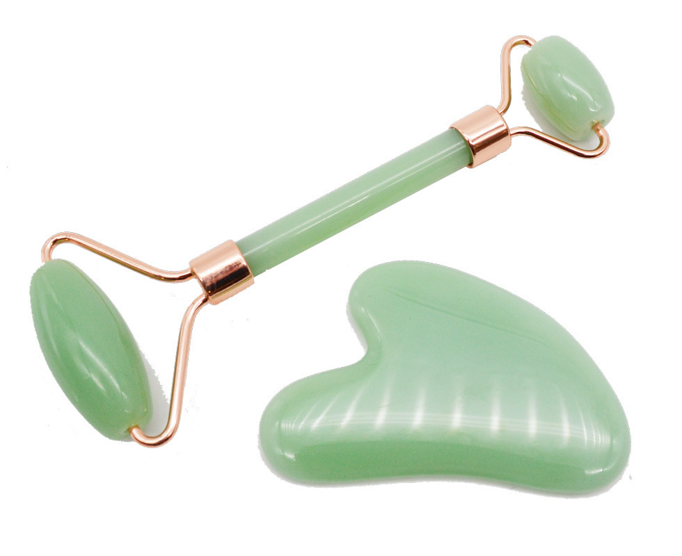 Роликовый массажер и Скребок для лица из светло-зеленого нефрита для ...