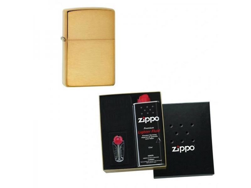 Набор зажигалка ZIPPO Brushed Brass 204B в подарочной упаковке + топливо и кремни 204B-n  #1